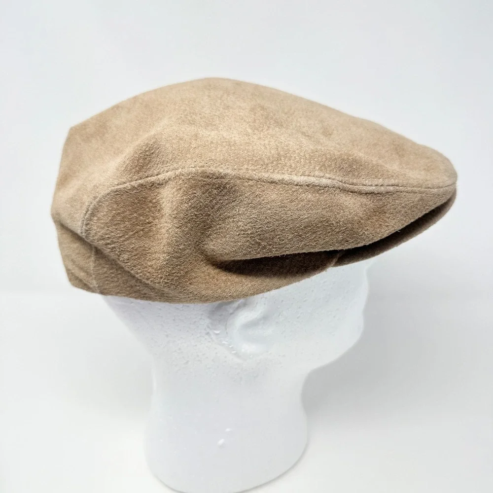 Country Gentleman Mens Tan Suede Flat Cap Ivy Newsboy Driving Hat Size XL